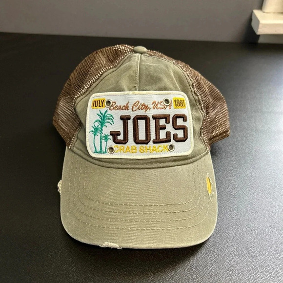 Joes Crab Shack Hat Cap Adjustable Strap Back One Size Green Distressed Vintage - Picture 1 of 10